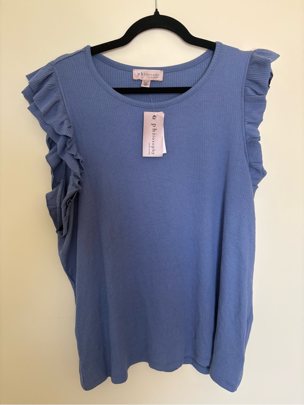 New With Tags Philosophy Periwinkle  Blue Ruffle-Sleeve Ribbed Tank Top Size 2X